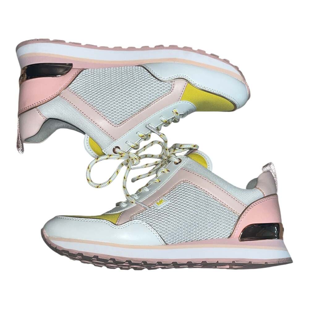 Michael Kors Maddy Color-Block Mixed-Media Trainer Pink/Yellow Sneaker - Picture 2 of 8
